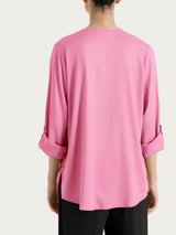 Blusa a serafino con manica risvoltabile in Voile Stretch Rosa Donna - Ragno