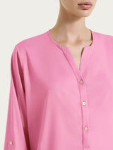 Blusa a serafino con manica risvoltabile in Voile Stretch Rosa Donna - Ragno