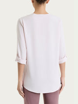 Blusa a serafino con manica risvoltabile in Voile Stretch Rosa Donna - Ragno