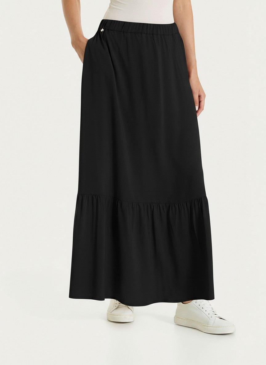 Gonna lunga a balze in Voile Stretch Neri Donna - Ragno