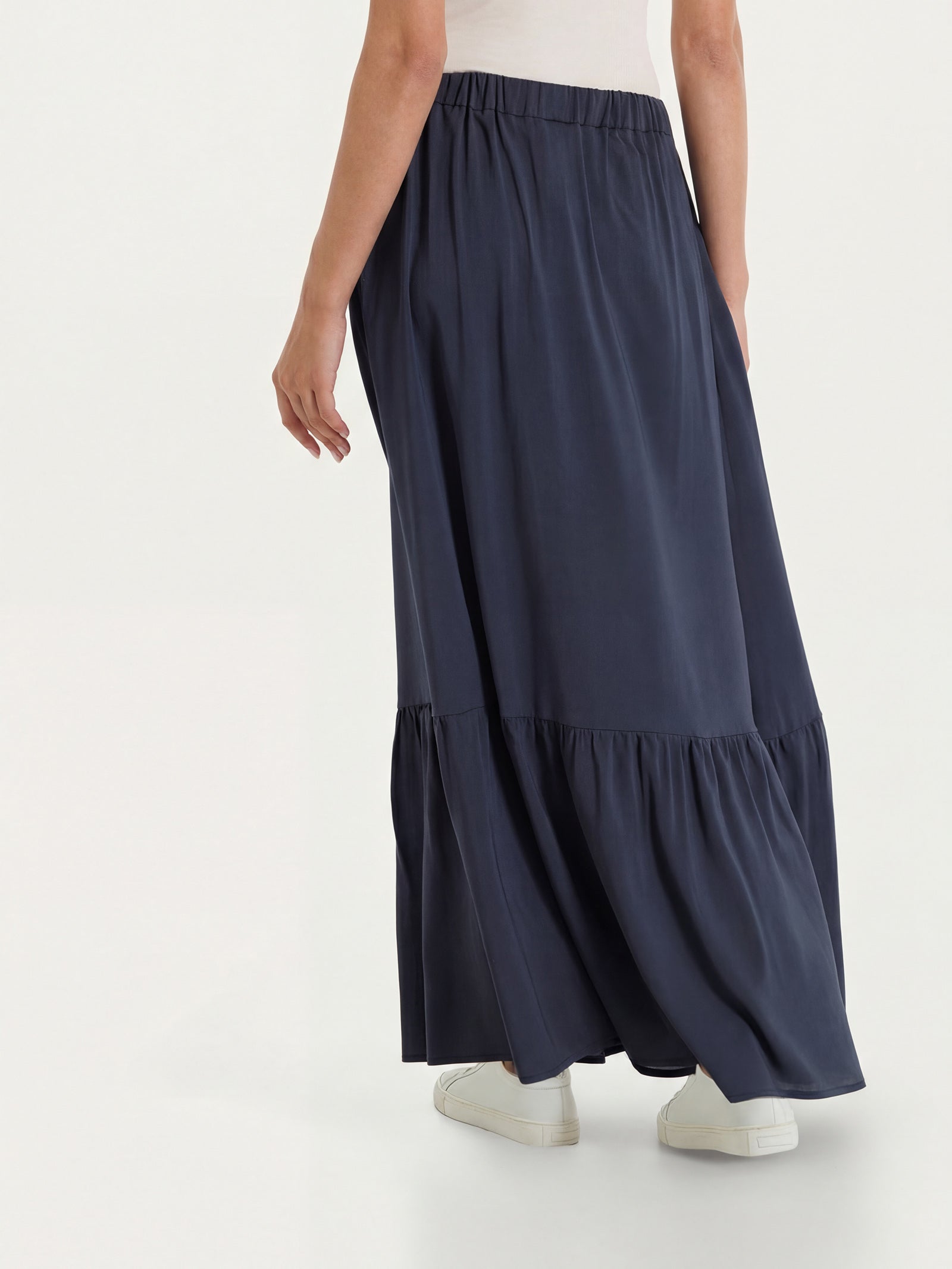 Gonna lunga a balze in Voile Stretch Blu Donna - Ragno