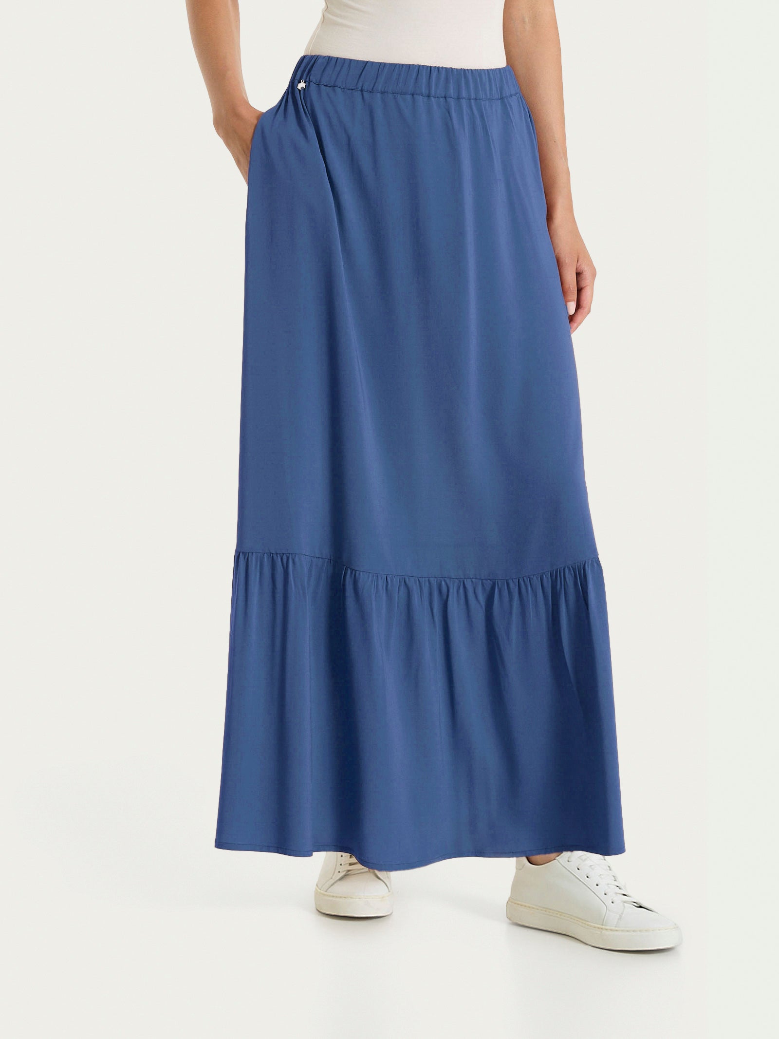 Gonna lunga a balze in Voile Stretch Blu Donna - Ragno