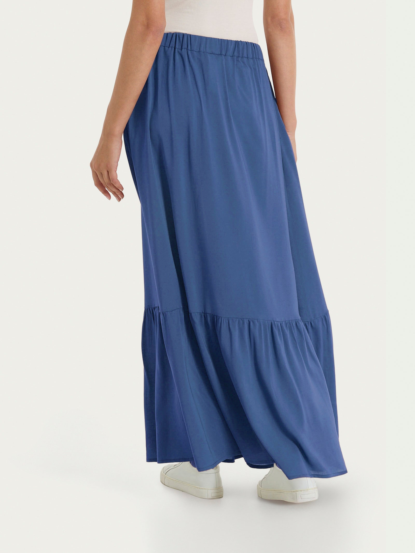 Gonna lunga a balze in Voile Stretch Blu Donna - Ragno