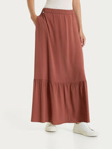 Gonna lunga a balze in Voile Stretch Marroni Donna - Ragno