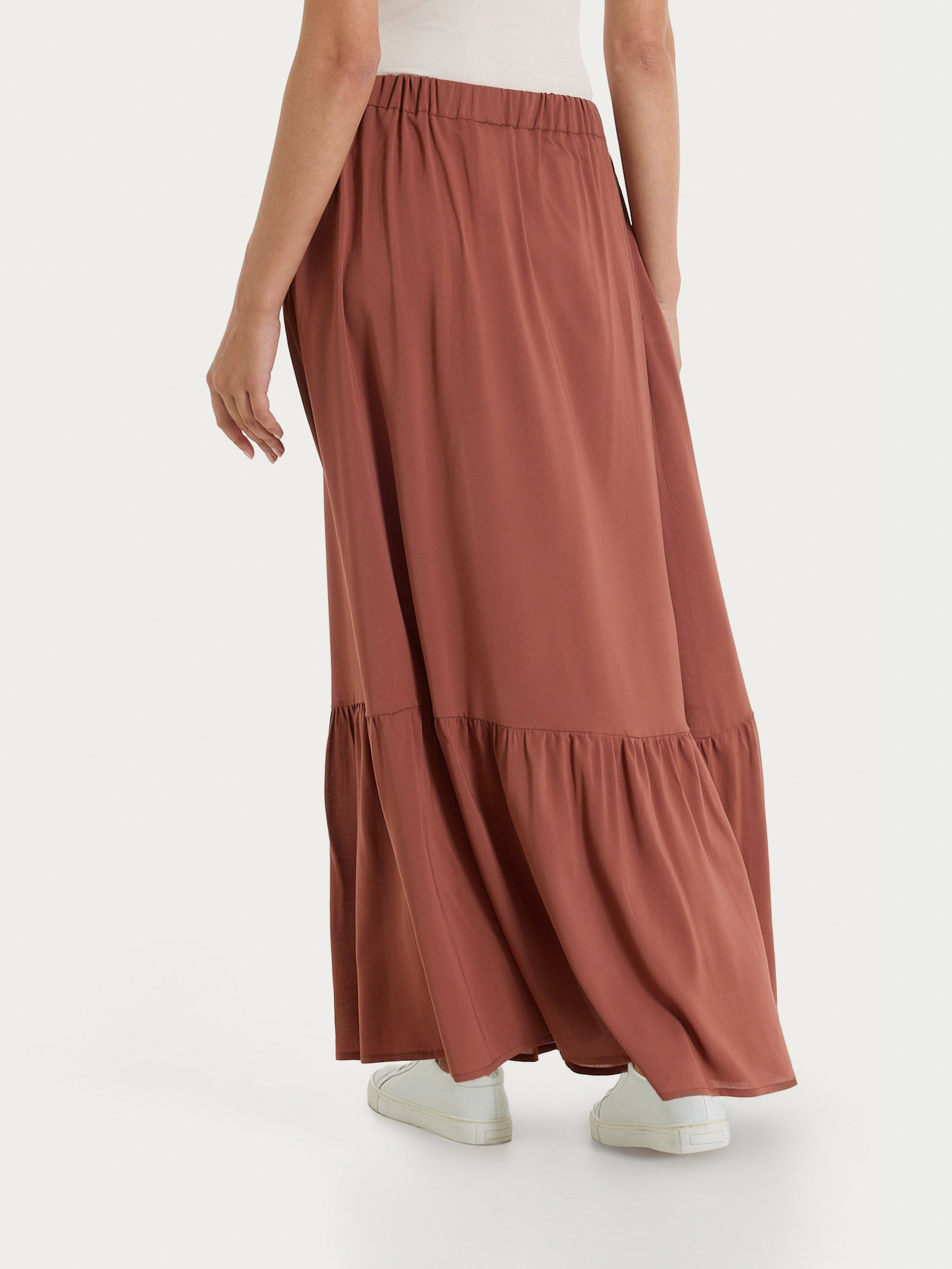 Gonna lunga a balze in Voile Stretch Marroni Donna - Ragno