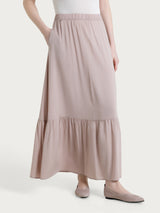 Pink Women's Voile Stretch Ruffle Long Skirt - Ragno