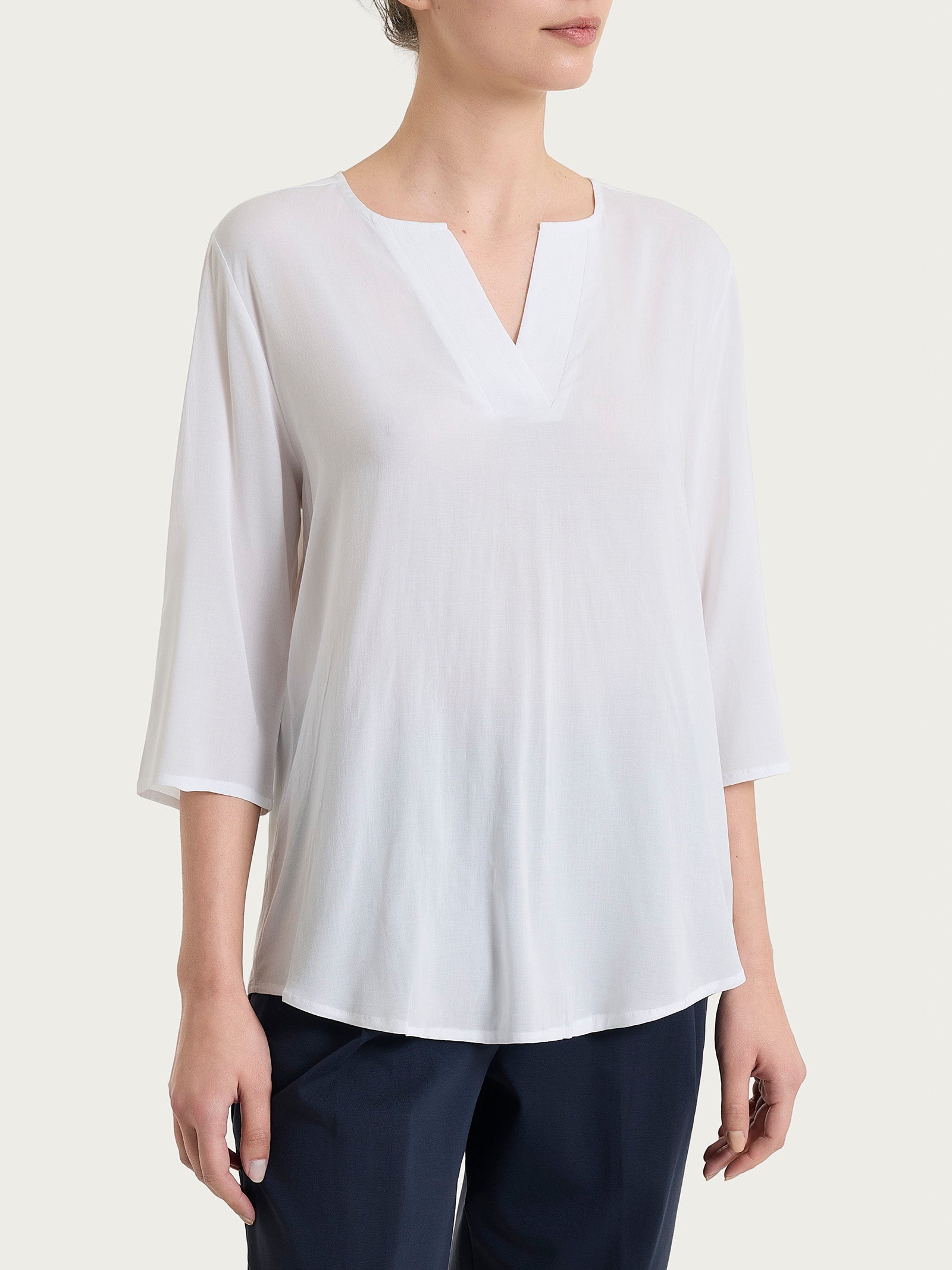 Blusa con scollo a V in Voile Stretch Bianchi Donna - Ragno