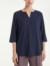Blusa con scollo a V in Voile Stretch Blu Donna - Ragno