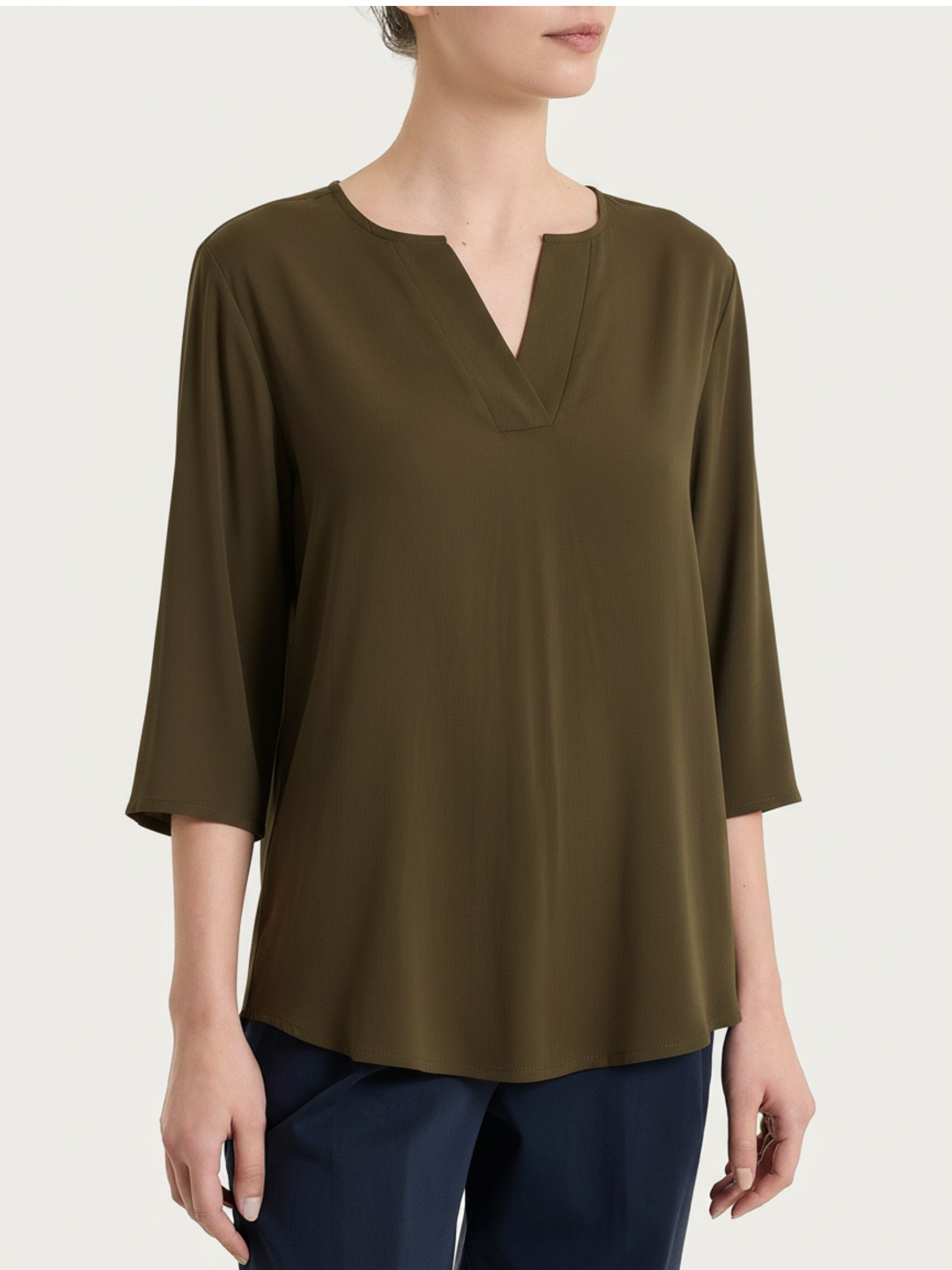 Blusa con scollo a V in Voile Stretch Verdi Donna - Ragno