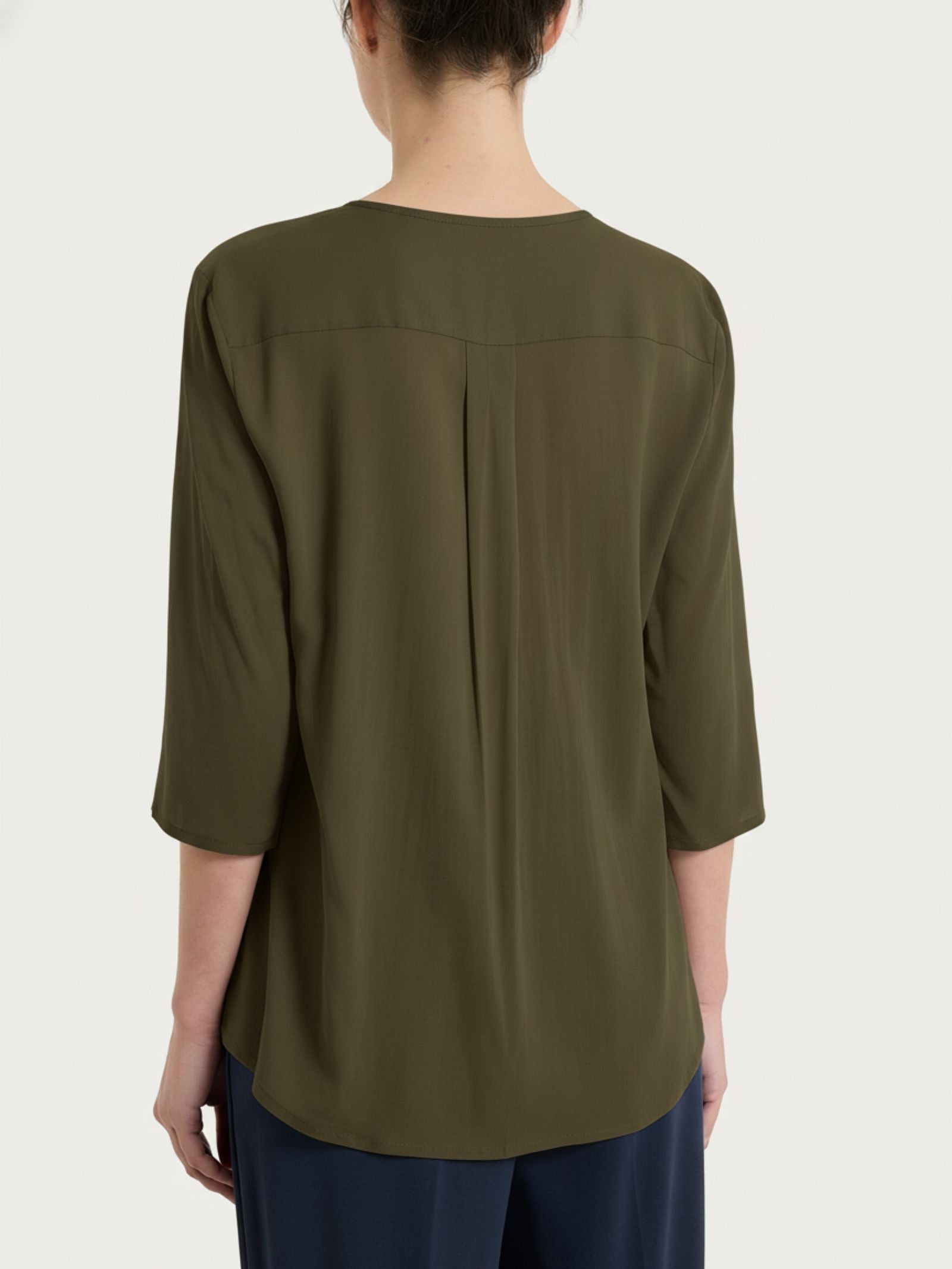 Blusa con scollo a V in Voile Stretch Verdi Donna - Ragno