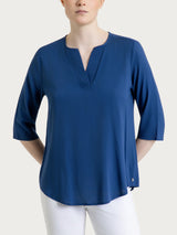 Blusa con scollo a V in Voile Stretch Blu Donna - Ragno