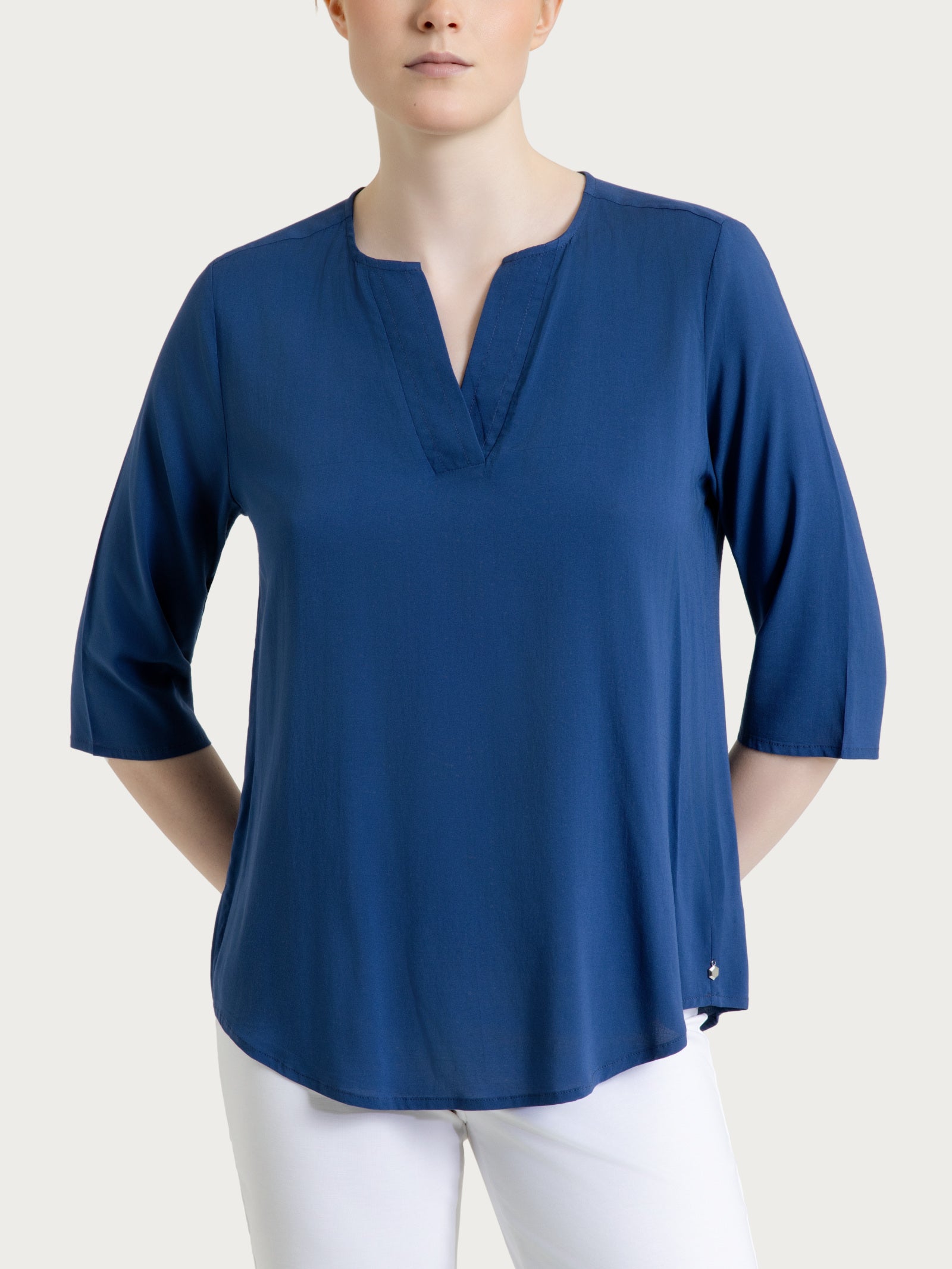 Blusa con scollo a V in Voile Stretch Blu Donna - Ragno