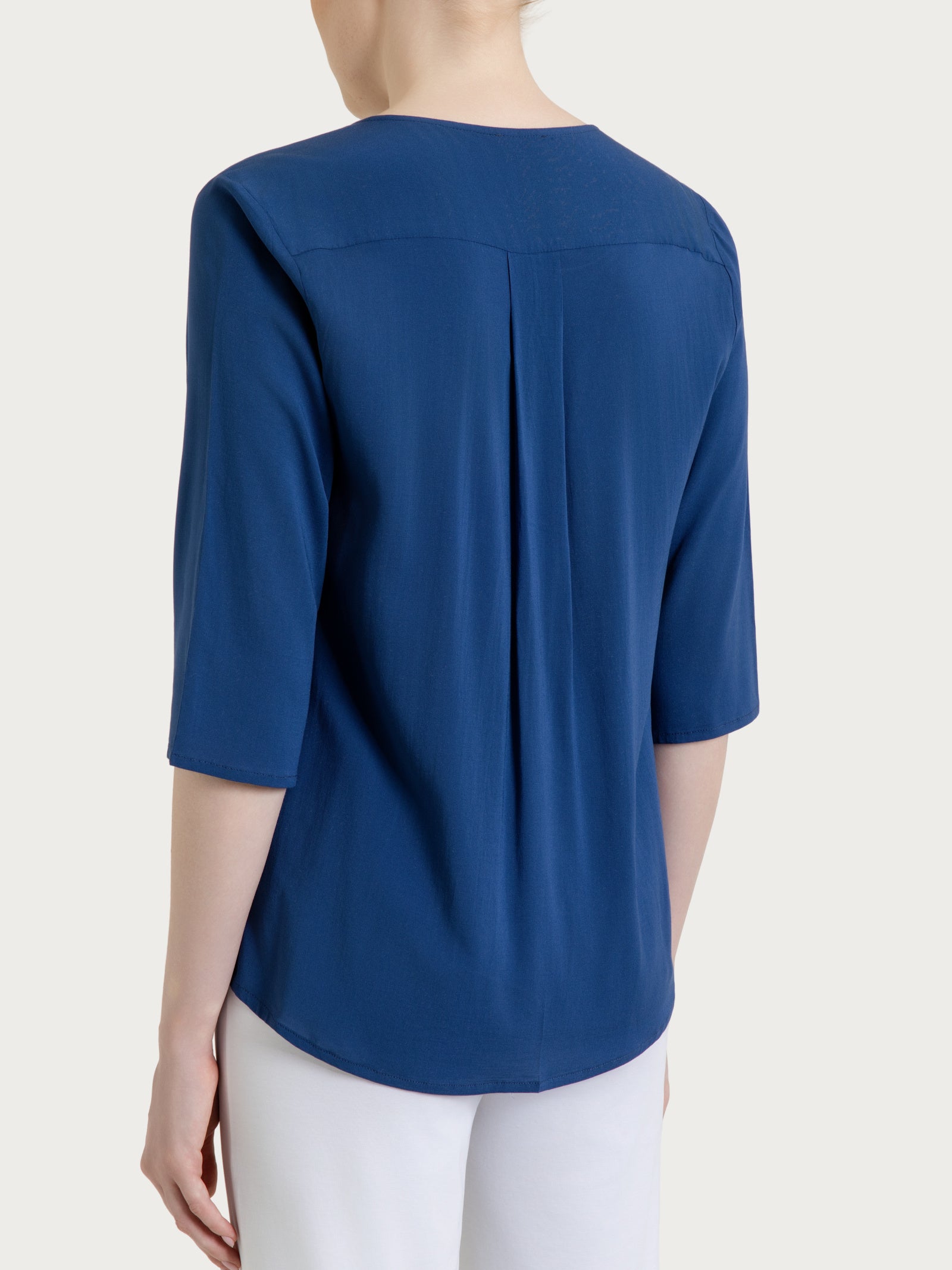 Blusa con scollo a V in Voile Stretch Blu Donna - Ragno