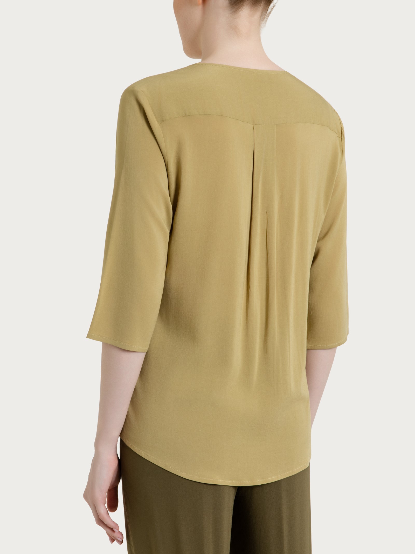 Grüne Voile Stretch Bluse mit V-Ausschnitt Women - Ragno