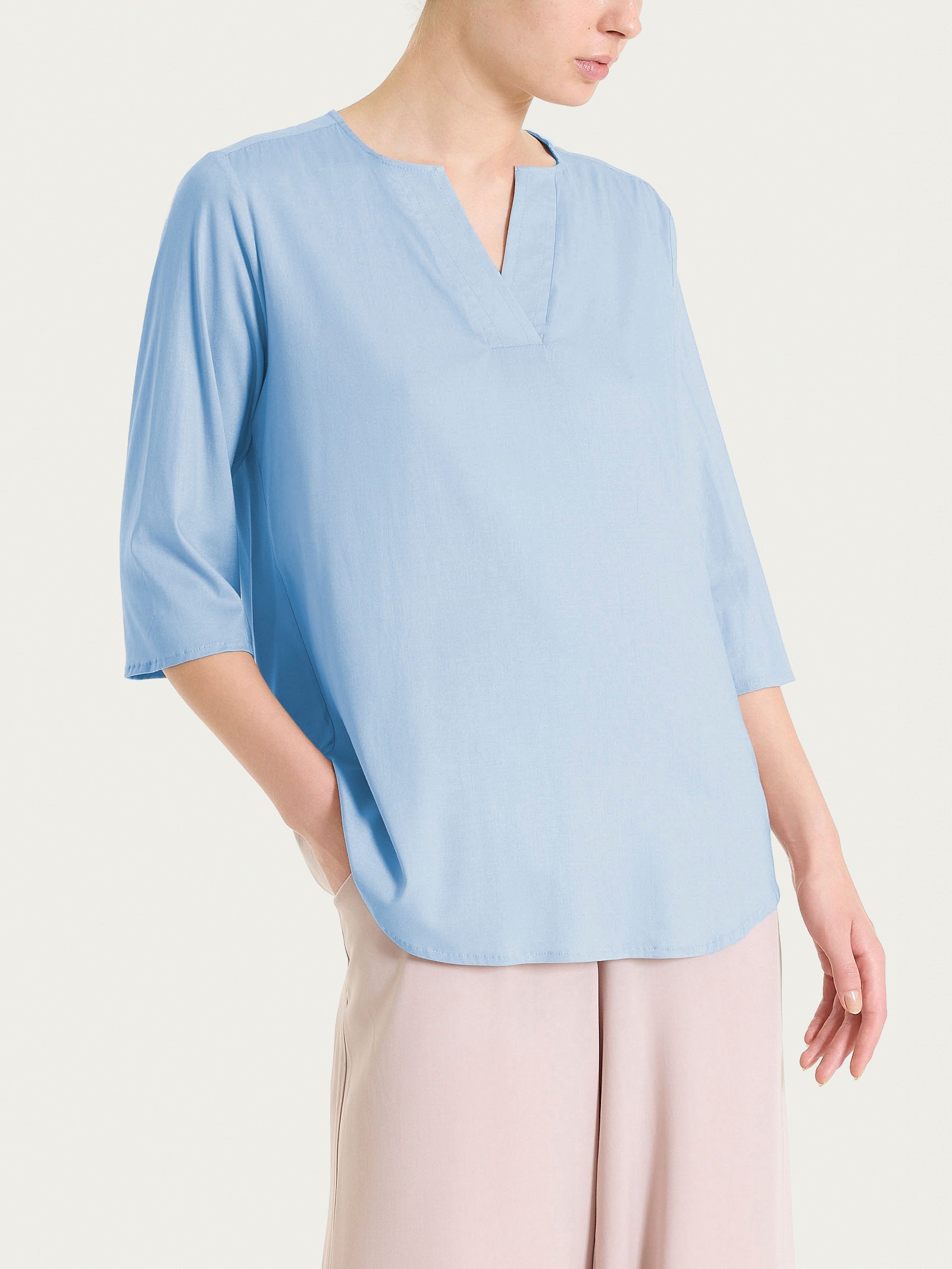 Blusa con scollo a V in Voile Stretch Azzurri Donna - Ragno