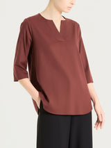 Blusa con scollo a V in Voile Stretch Marroni Donna - Ragno
