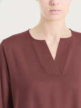 Blusa con scollo a V in Voile Stretch Marroni Donna - Ragno