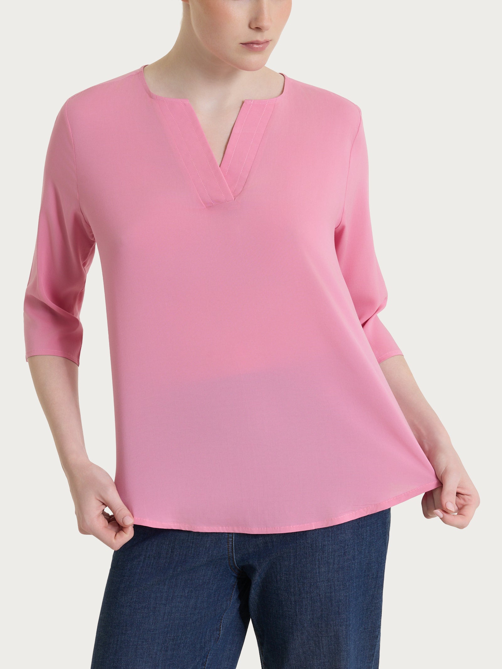 Blusa con scollo a V in Voile Stretch Rosa Donna - Ragno