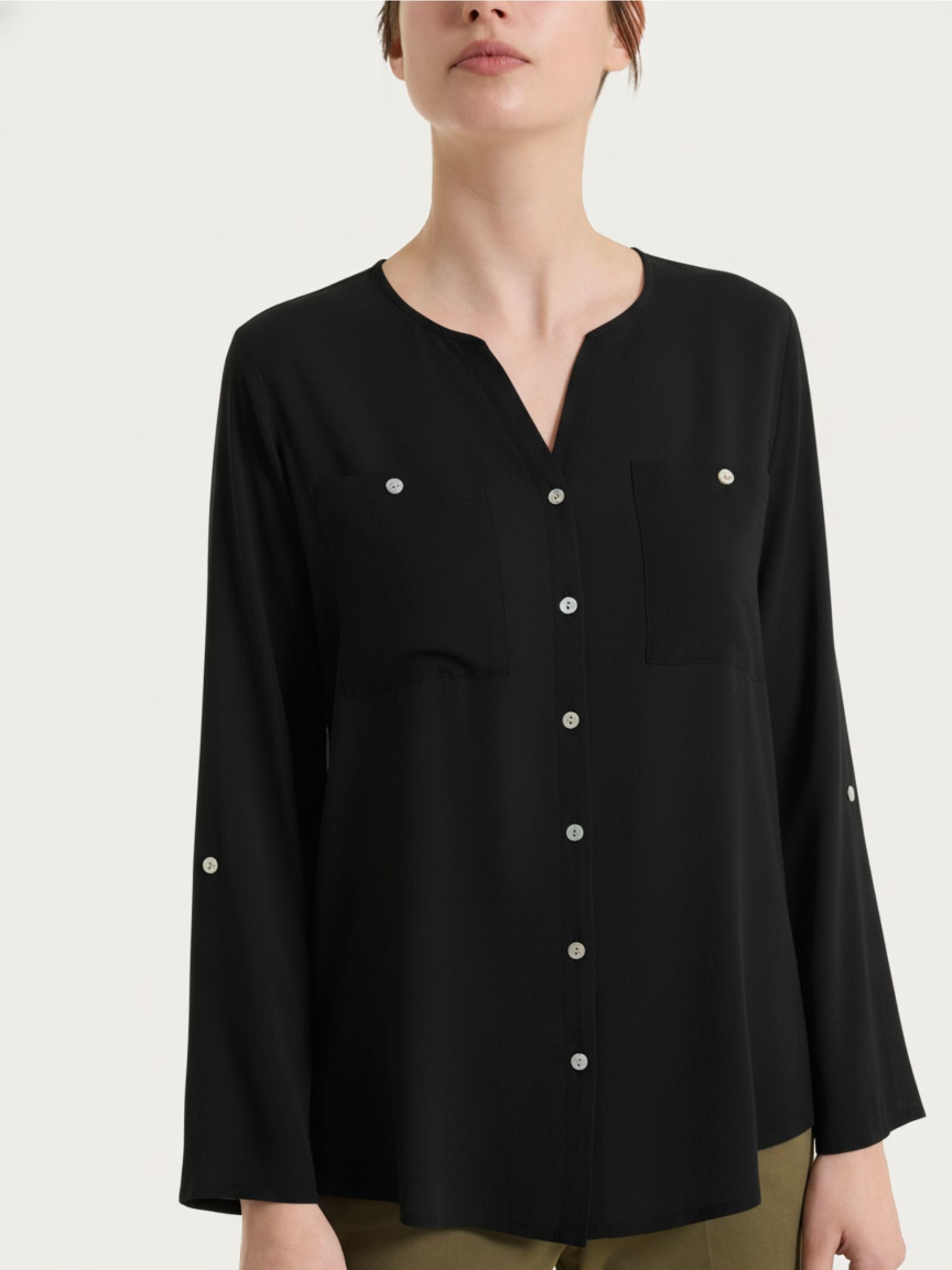 Camicia con manica risvoltabile in Voile Stretch Neri Donna - Ragno