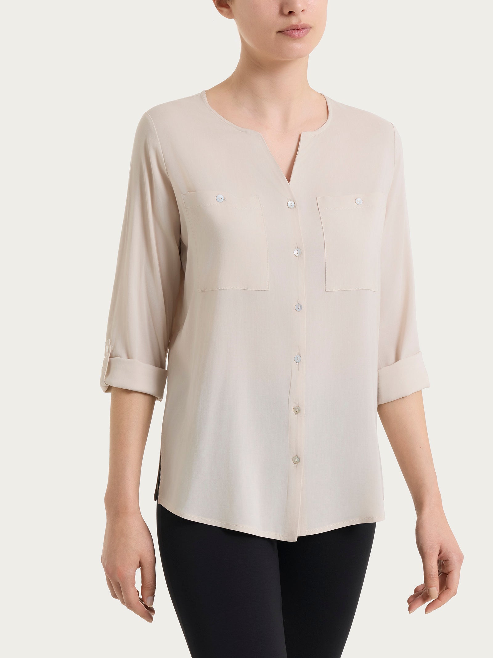 Camicia con manica risvoltabile in Voile Stretch Bianchi Donna - Ragno