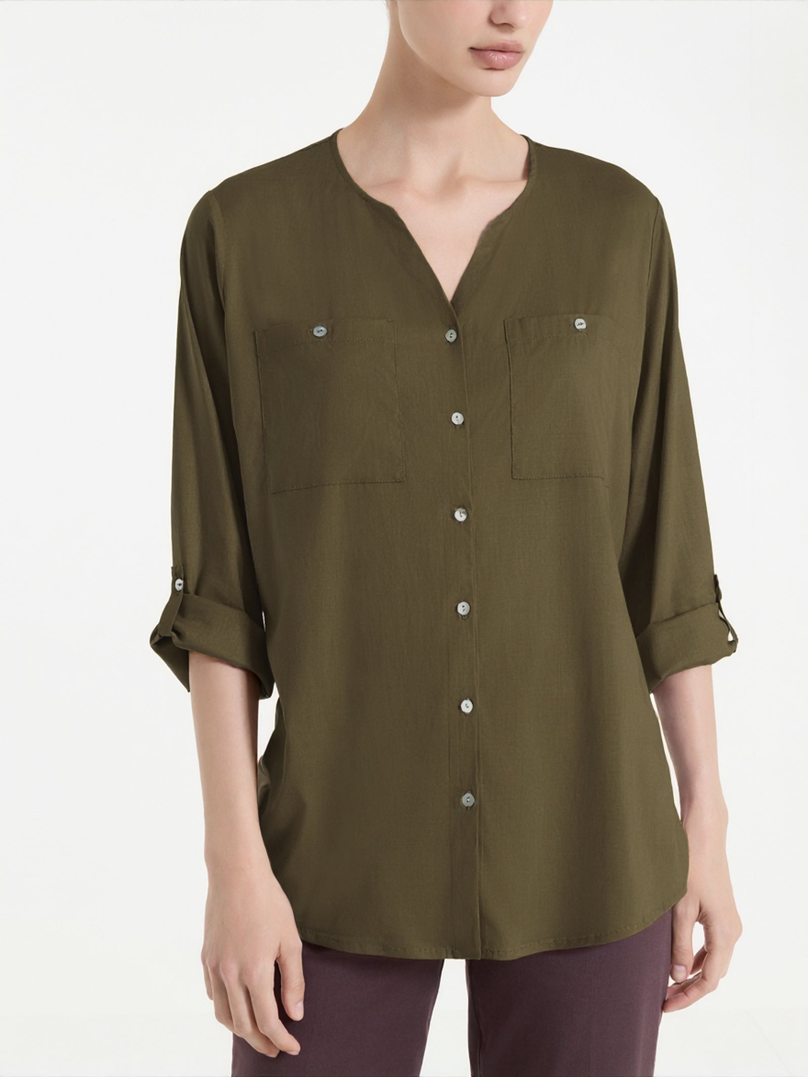 Camicia con manica risvoltabile in Voile Stretch Verdi Donna - Ragno