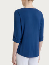 Camicia con manica risvoltabile in Voile Stretch Blu Donna - Ragno
