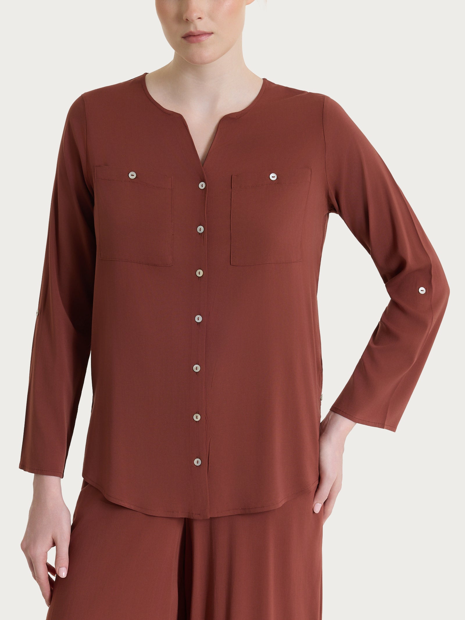 Camicia con manica risvoltabile in Voile Stretch Marroni Donna - Ragno