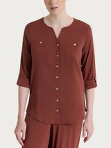 Camicia con manica risvoltabile in Voile Stretch Marroni Donna - Ragno