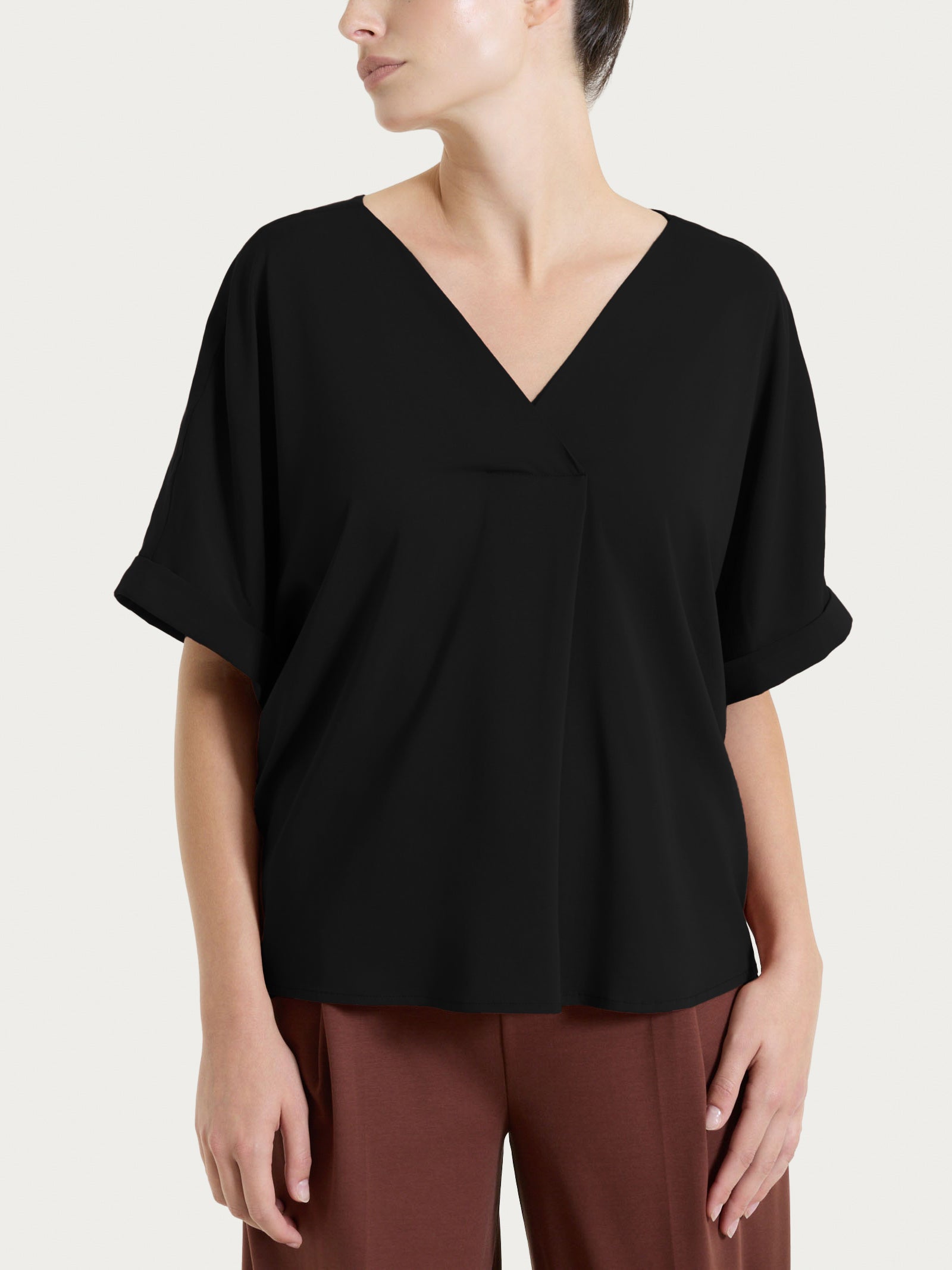 Blusa con manica kimono in Voile Stretch Neri Donna - Ragno