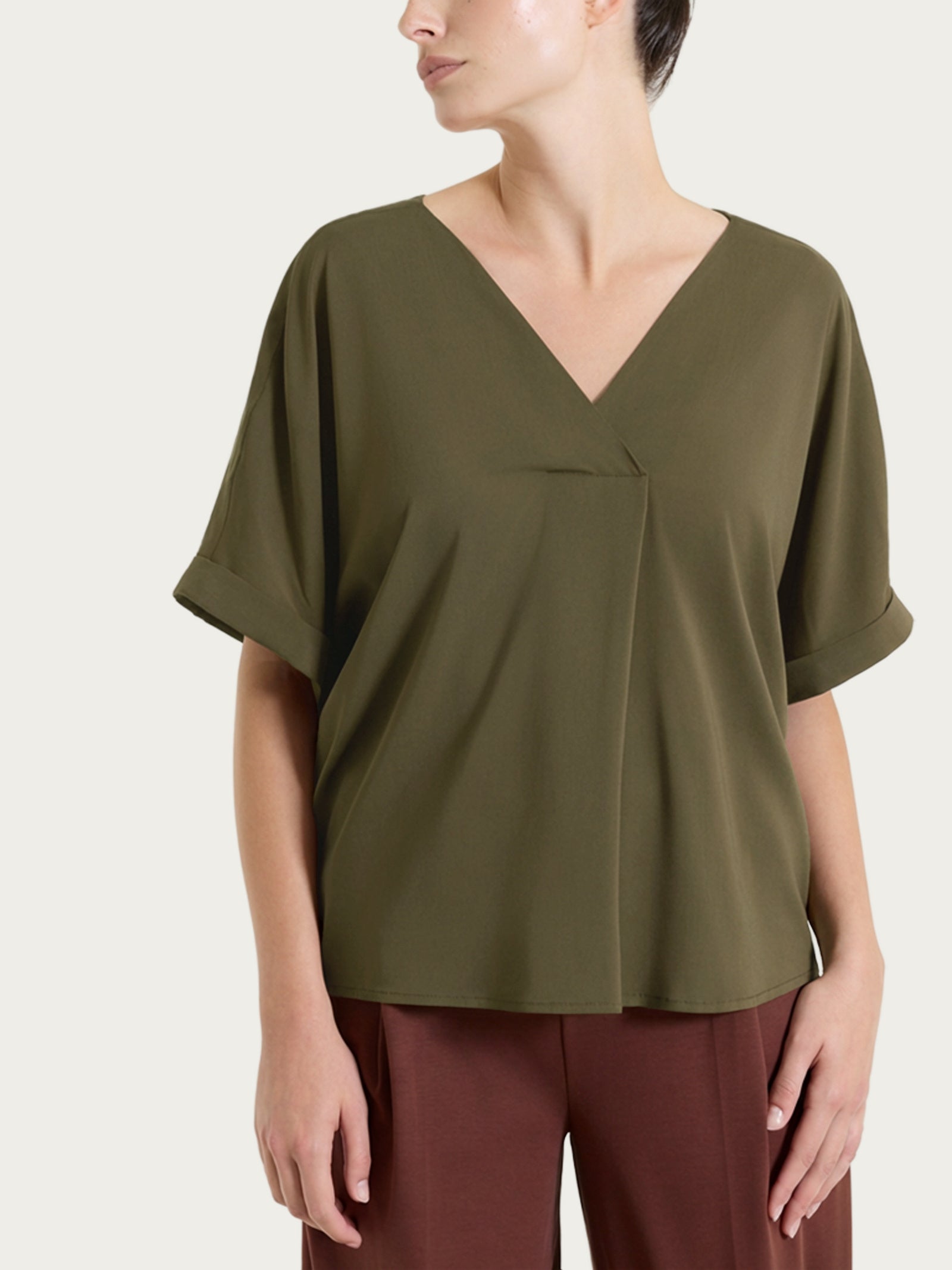 Blusa con manica kimono in Voile Stretch Verdi Donna - Ragno