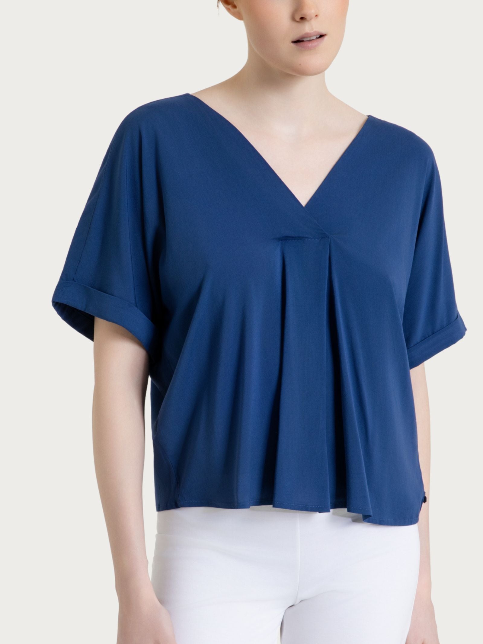 Blue Women's Voile Stretch Kimono Sleeve Blouse - Ragno