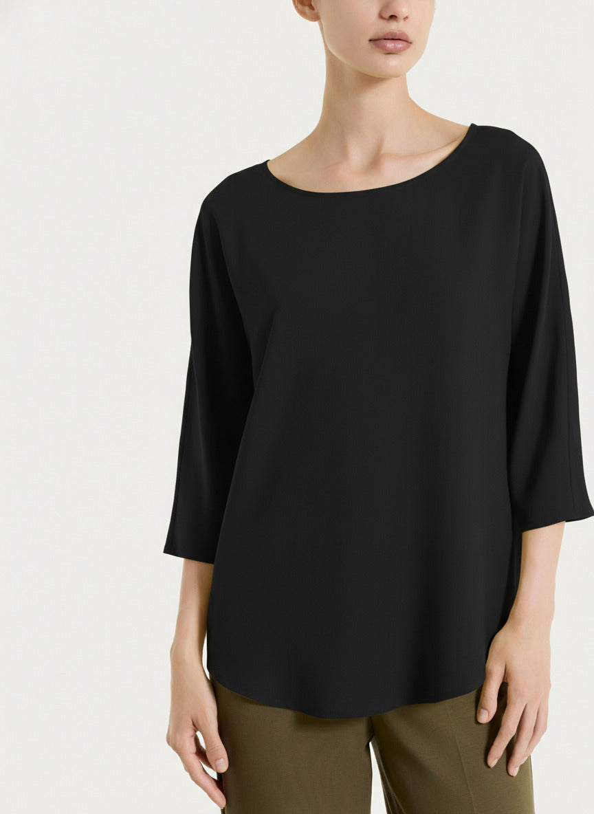Blusa con manica 3/4 in Voile Stretch Neri Donna - Ragno
