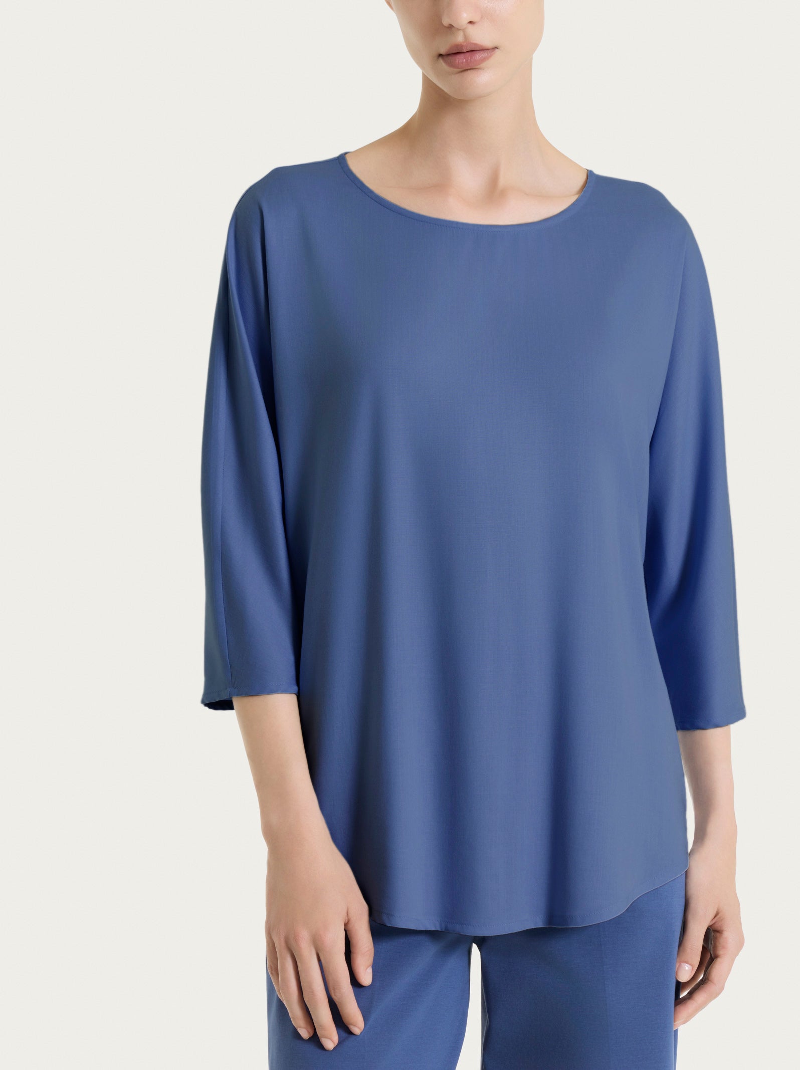 Blusa con manica 3/4 in Voile Stretch Blu Donna - Ragno