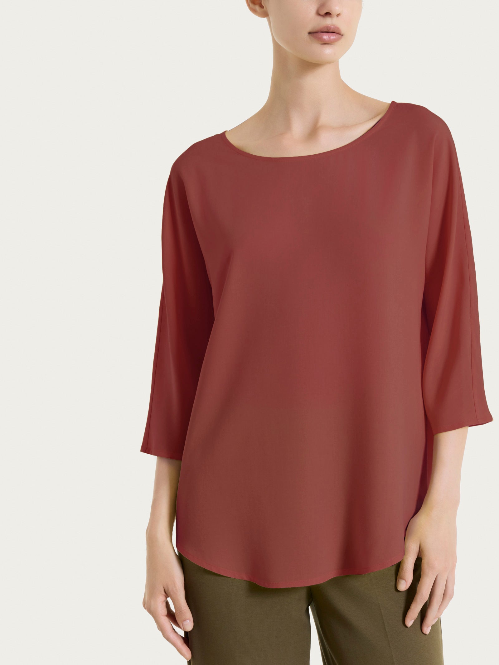 Blusa con manica 3/4 in Voile Stretch Marroni Donna - Ragno
