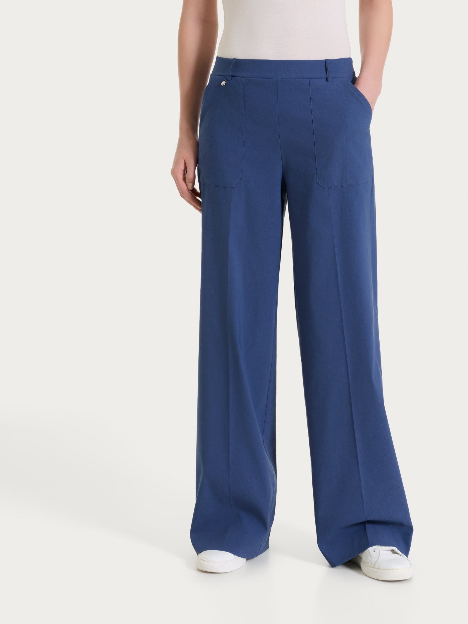 Pantalone a palazzo con tasche in Linen Super Fresh Blu Donna - Ragno