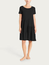 Vestito corto con balze asimmetriche in Slub Jersey di Cotone Neri Donna - Ragno