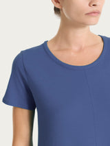 Vestito corto con balze asimmetriche in Slub Jersey di Cotone Blu Donna - Ragno