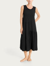 Vestito lungo con balze asimmetriche in Slub Jersey di Cotone Neri Donna - Ragno