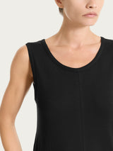 Vestito lungo con balze asimmetriche in Slub Jersey di Cotone Neri Donna - Ragno