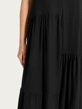 Vestito lungo con balze asimmetriche in Slub Jersey di Cotone Neri Donna - Ragno