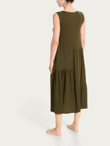 Vestito lungo con balze asimmetriche in Slub Jersey di Cotone Verdi Donna - Ragno