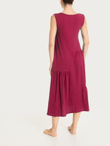 Vestito lungo con balze asimmetriche in Slub Jersey di Cotone Rossi Donna - Ragno