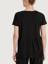 Maglietta con balza asimmetrica in Slub Jersey di Cotone Neri Donna - Ragno