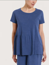 Camiseta con volante asimétrico de punto flameado de algodón Azul Mujer - Ragno