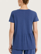 Camiseta con volante asimétrico de punto flameado de algodón Azul Mujer - Ragno