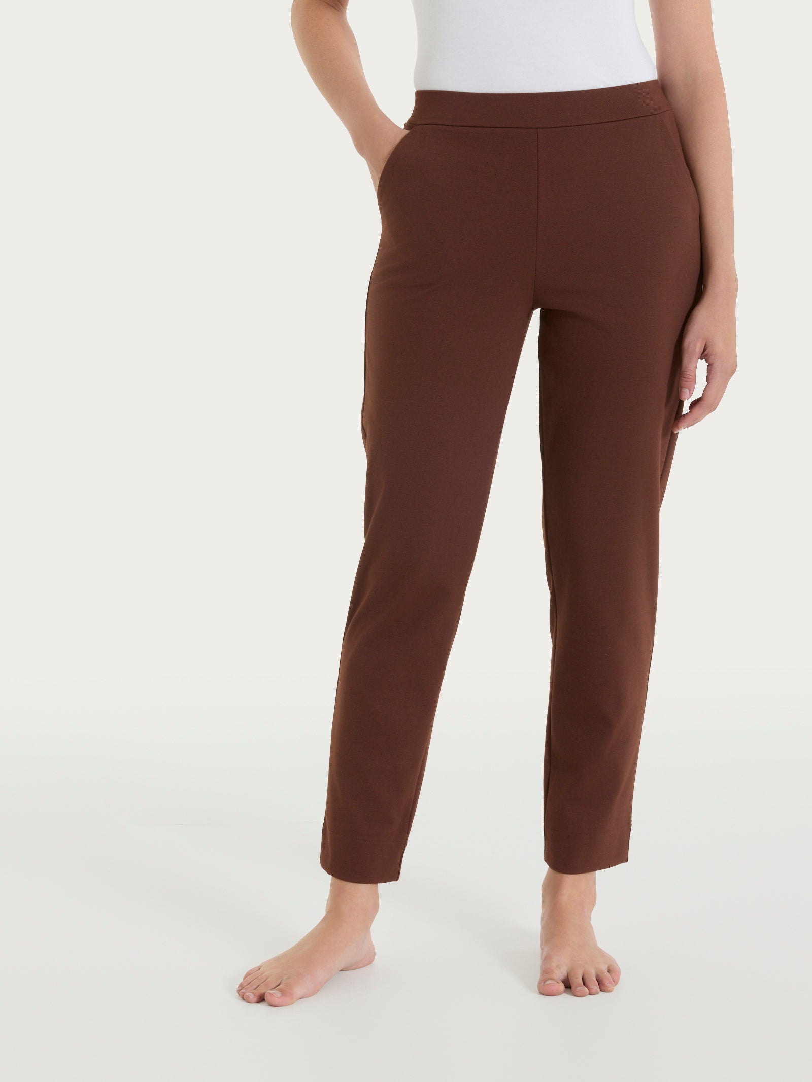 Pantalone a carota con tasche in Jersey di Cotone Marroni Donna - Ragno