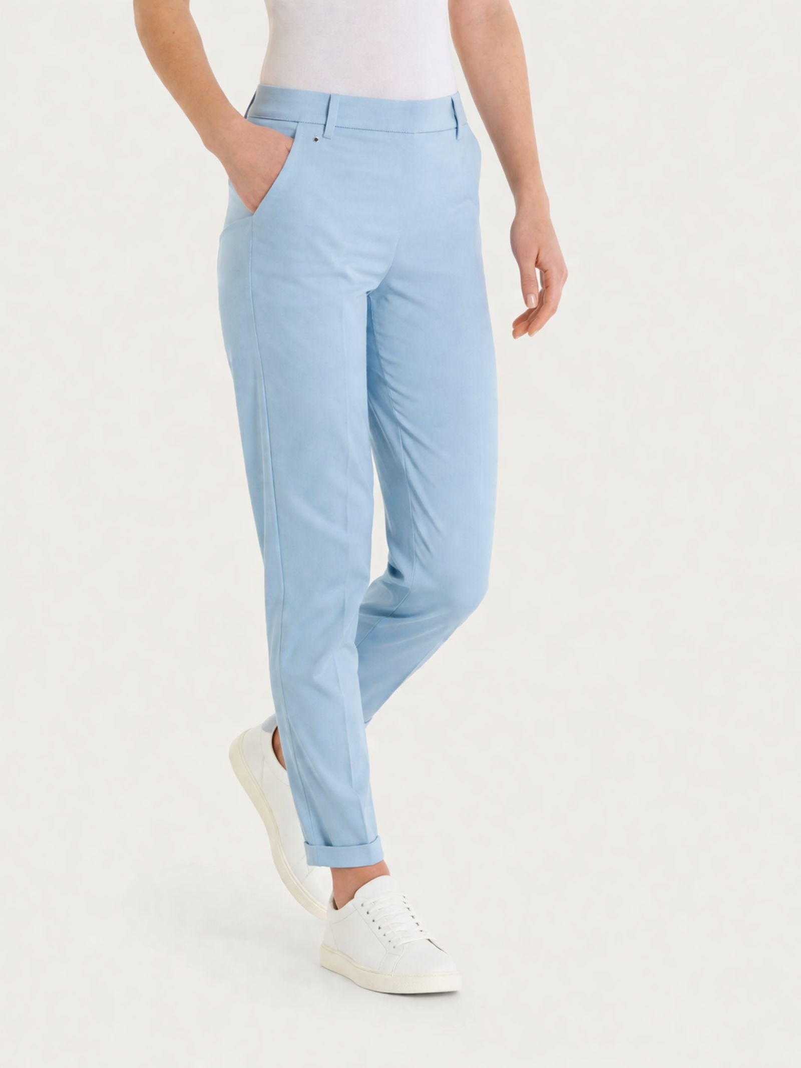 Pantalone chino slim con tasche in Satin Power Azzurri Donna - Ragno