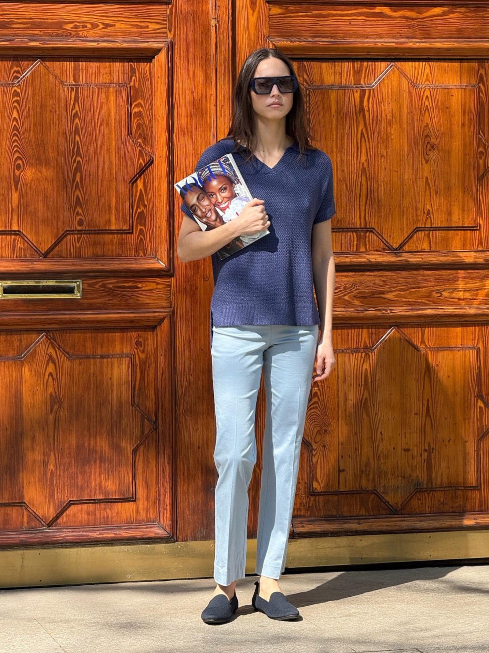 Pantalone chino slim con tasche in Satin Power Azzurri Donna - Ragno