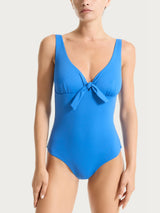 Costume intero con nodo in Microfibra Stretch Azzurri Donna - Ragno