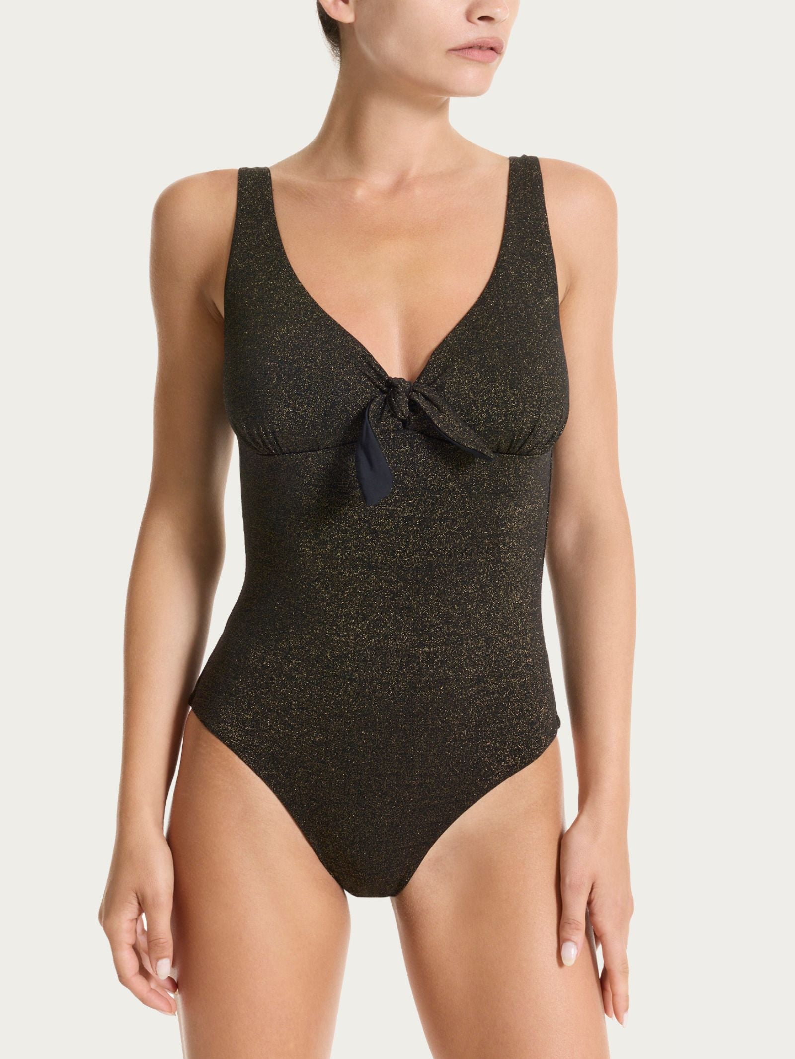 Costume intero con nodo in Microfibra Stretch con Lurex Neri Donna - Ragno